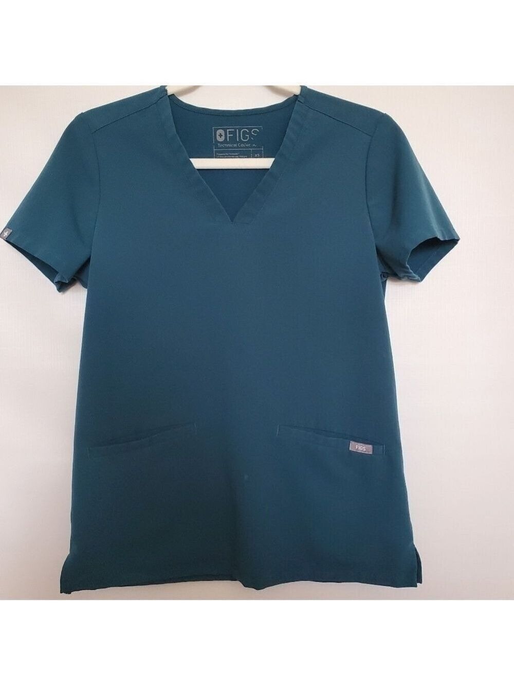 FIGS 'CASMA' SCRUBS TOP TEAL GREEN 3 POCKET V-NECK SHORT SLEEVE WOMENS (XS)